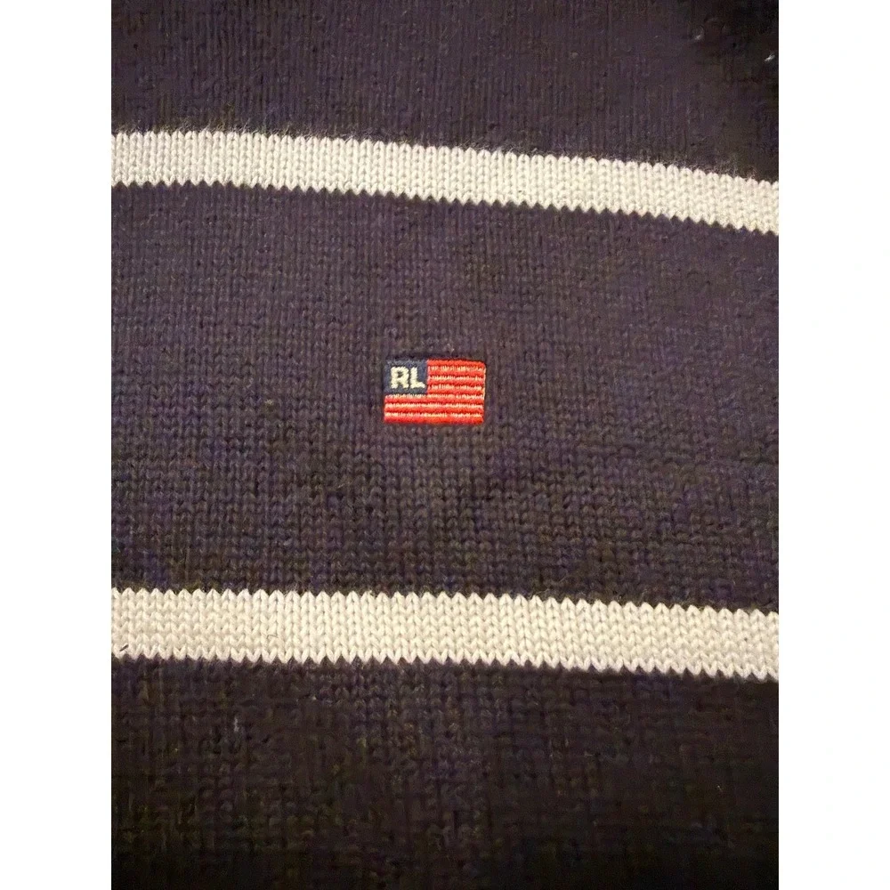 Polo Jeans Co Ralph Lauren Mens 3XL Navy Blue Striped Quarter Zip Sweater y2k
